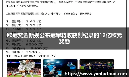 欧冠奖金新规公布冠军将收获创纪录的12亿欧元奖励